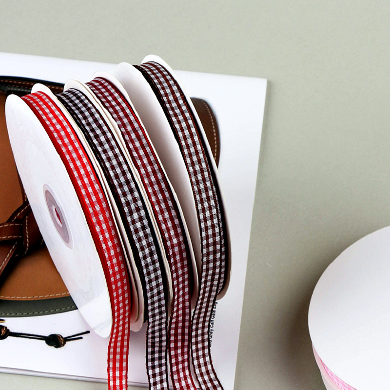 50 Yards 10mm Gingham Ribbons for Wedding Christmas Party Decorations Wrapping DIY Crafts Bow Hair Plaid Ribbon Packaging