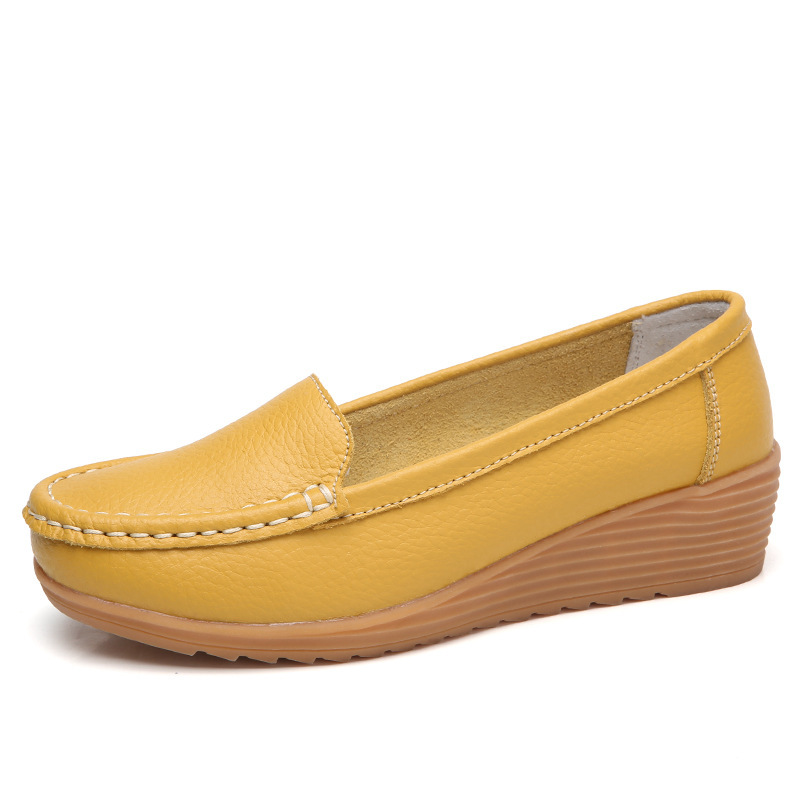 Scarpe basse da donna con zeppa in vera pelle da passeggio scarpe da infermiera donna slip on mocassini da donna scarpe a piedi nudi mocassini scarpe da donna: YELLOW / 41