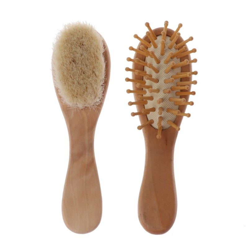 2Pcs/Set Newborn Wooden Brush Comb Baby Boy Girl Soft Hair Brush Head Massager Brush Baby Shower