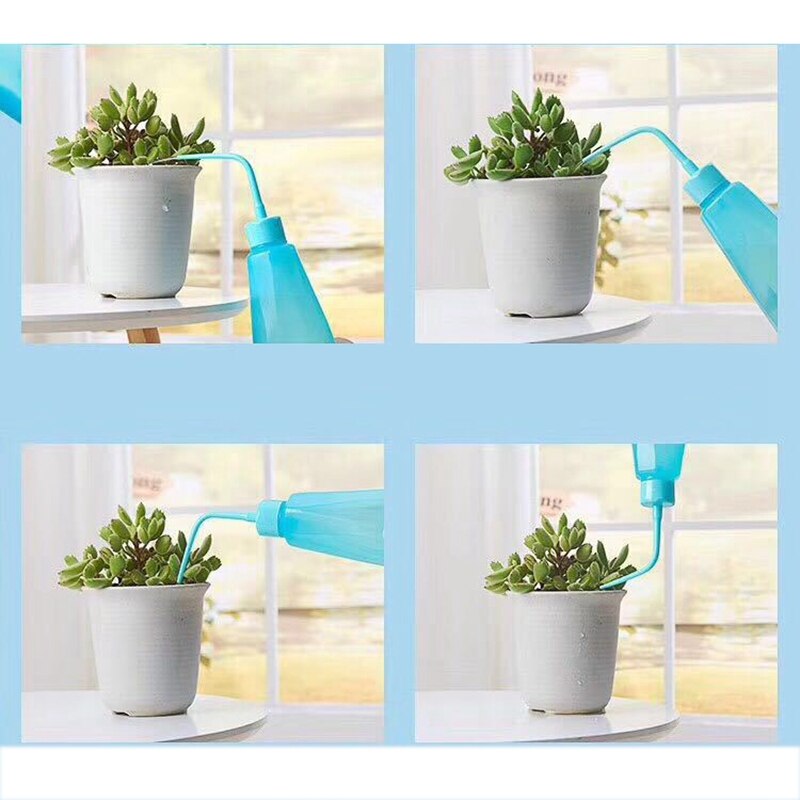 2Pcs Plant Flower Succulent Watering Bottle Plastic Curved Watering Can Squeeze Bottle 480ML,blue