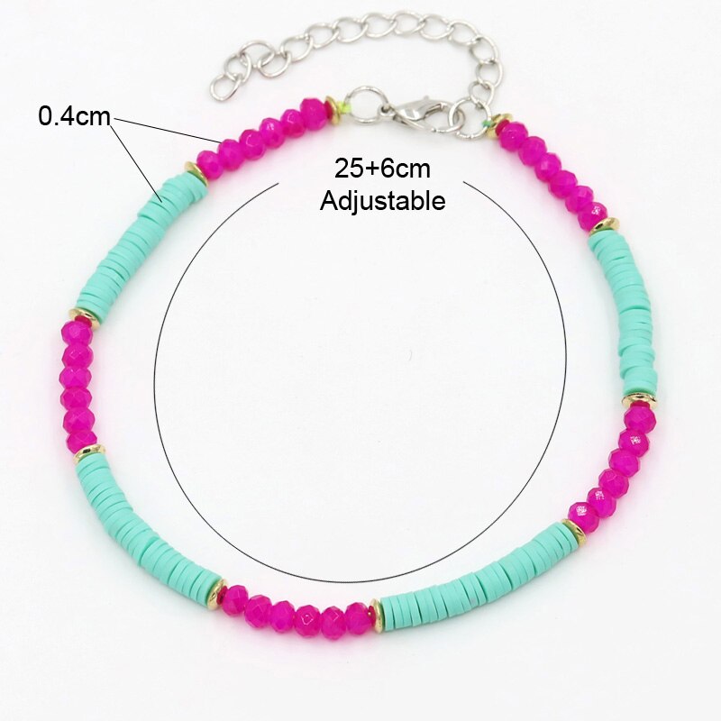 Bracelets de cheville pour femmes, bijoux bohèmes, réglables, colorés, en argile polymère, perles de cristal, chaîne de cheville pour la plage, pieds nus