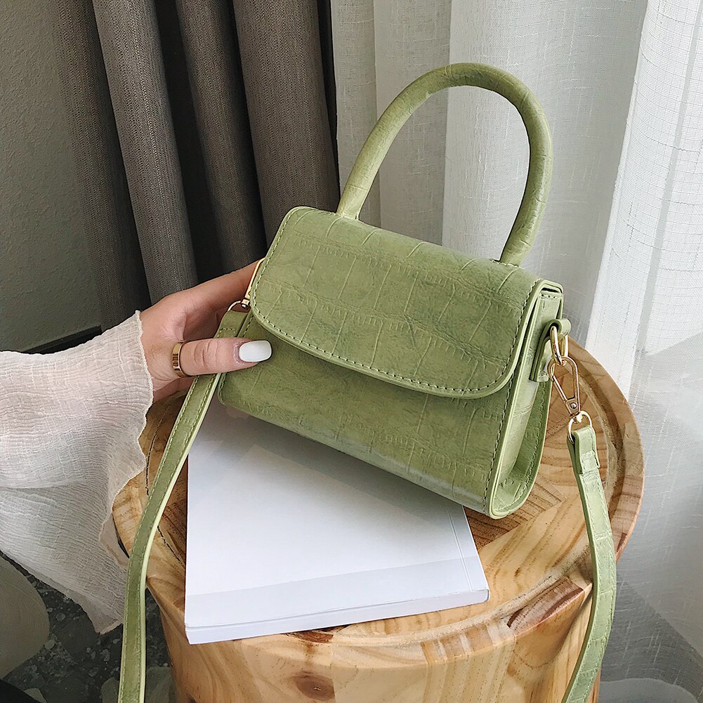 Bolso cruzado con de cocodrilo para mujer, bandolera pequeña de PU de Color sólido, bolsos de mensajero de piel, bolsos de noche de ,: green