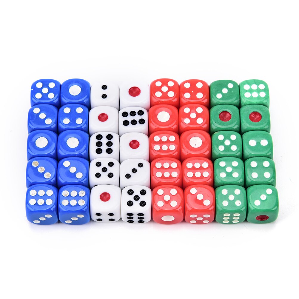10 pces acrílico d6 dados, 6 dados pequenos de jogo tomados partido para jogar o jogo branco vermelho verde azul 12*12*12mm