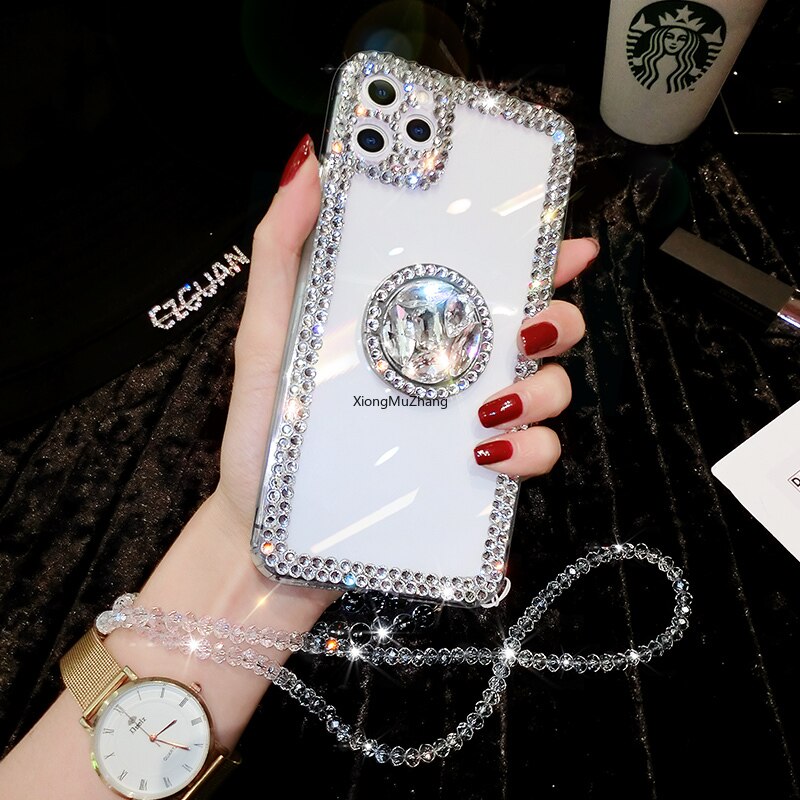 Custodia per telefono con supporto con fibbia ad anello con strass Glitter Bling per Huawei P Smart 2021 2020 P Smart Pro PSmart Z P Smart Plus: for P Smart S / Argento