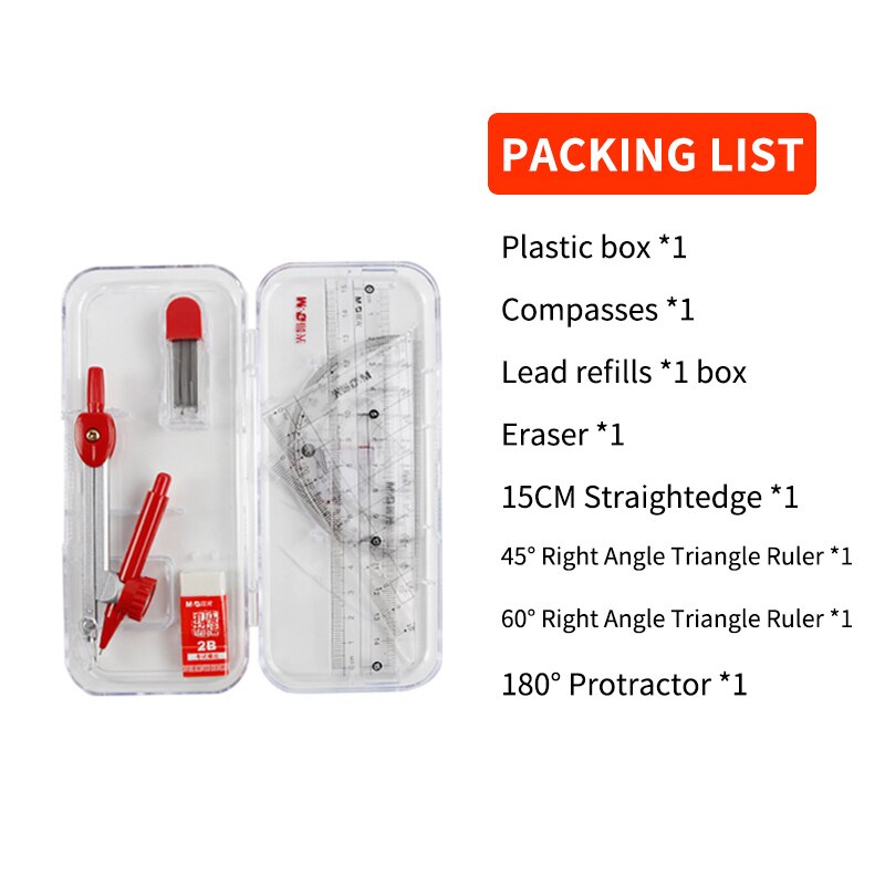M&G 7-8 Pcs/set Math Set Protractor Drawing Triangle Eraser Pencil Compasses Box Math Ruler for Students School Supplies: 90823 7pcs set