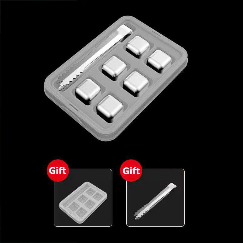 Stainless Steel Ice Cube Tray Cubes Reusable Chilling Stones For Whiskey Wine Bar Tools Rocks Cooler Bucket Beer Barware Drink: 6 Pcs