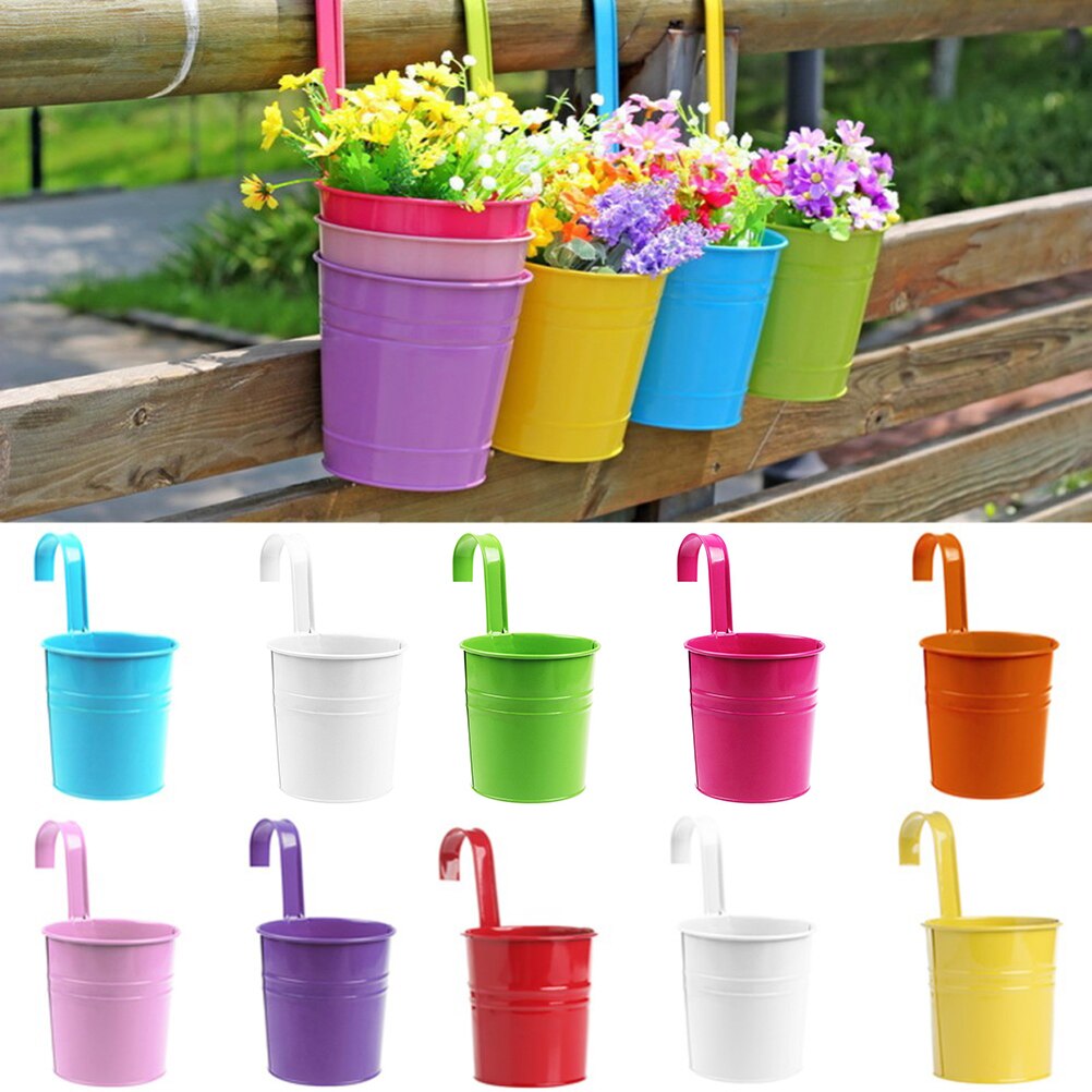 Garden Supplies Hanging Vase Wrought Iron Flower Barrel Balcony Pots Planters Wall Hanging Bucket color randomly