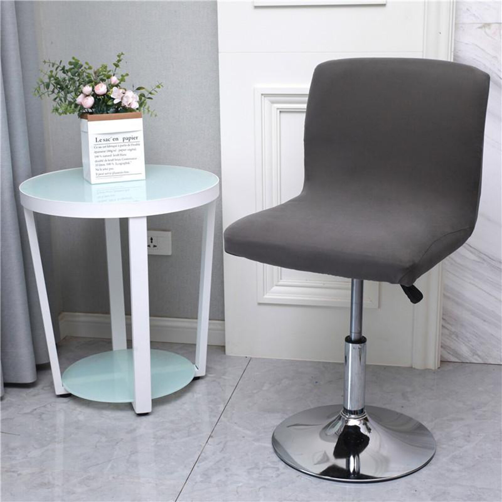 1x Bar Stool Chair Cover Low Back Resturant Hotel Dining Chair Slipcovers Chair Seat Protector: dark gray