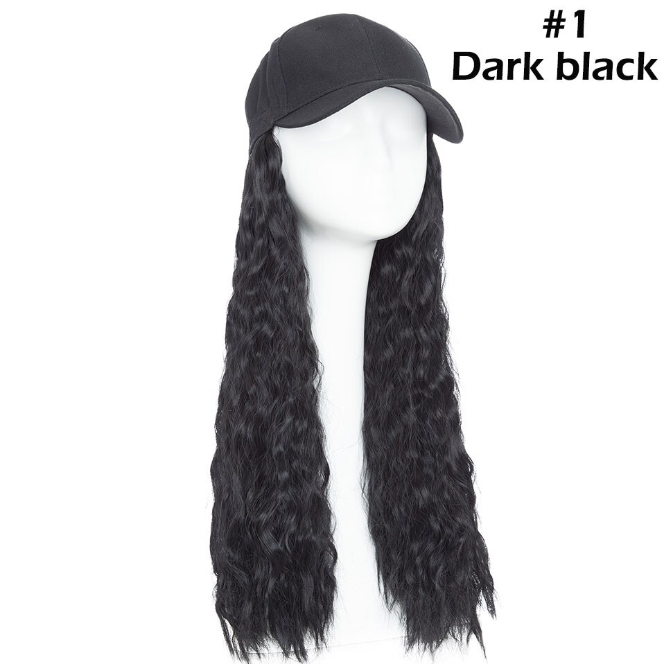 SNOILITE 18 pouces longue extension de cheveux ondulés avec capuchon noir extension synthétique cheveux pour les filles partie style intergrille cap cheveux: dark black