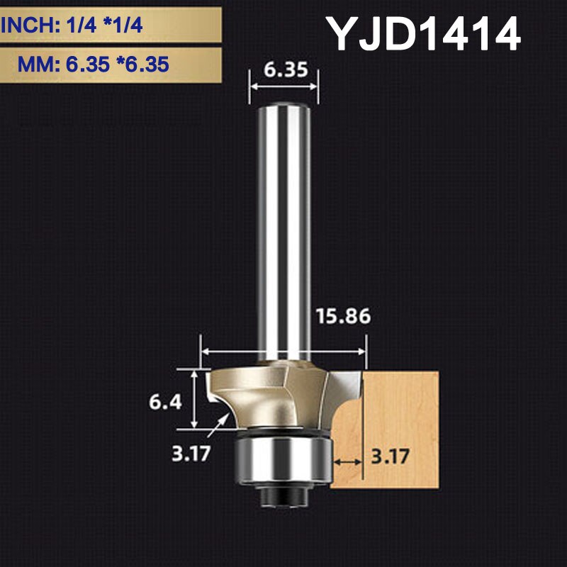 Tideway 1/4" 6.35mm Corner Over Round Bit for Wood Woodworking Tool 2 flute Endmill with Bearing Milling Cutter: YJD1414