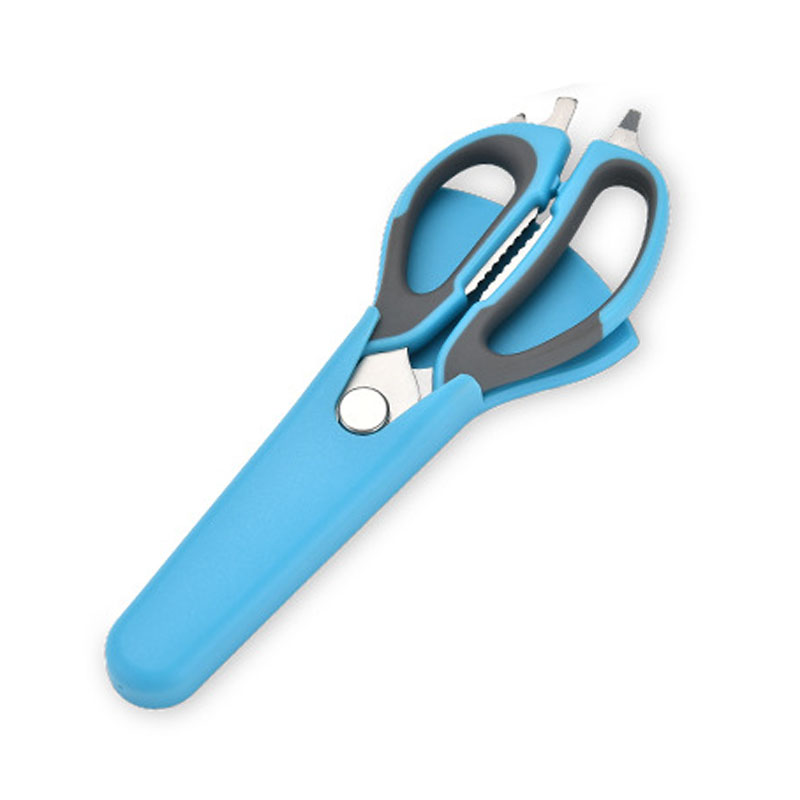 Multifunctional Stainless Steel Kitchen Scissors with Magnetic Attraction Strong Chicken Bone Refrigerator Scissor: Blue Grey