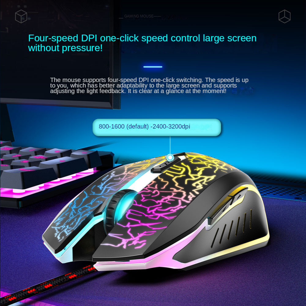 Wired Gaming Mouse 3200DPI USB Optical Computer Mouse for PC Laptop 6 Button Ergonomic Mouse LED Light Luminous Mechanical Mouse