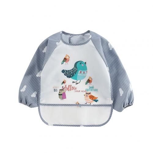 Baby Jungen Mädchen lang Ärmel Wasserdicht Fütterung Kunst Schürze Lätzchen Kittel Lätzchen freundlicher essen Brust Kind Baby Kleidung Wasserdicht: grau klein Vogel