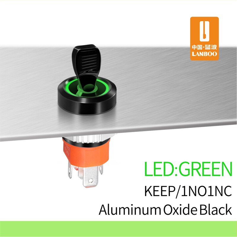 LANBOO 16mm waterproof high current metal button switch gear switch blue wave factory direct sales with indicator 5-24V: black green ring / 5-24V