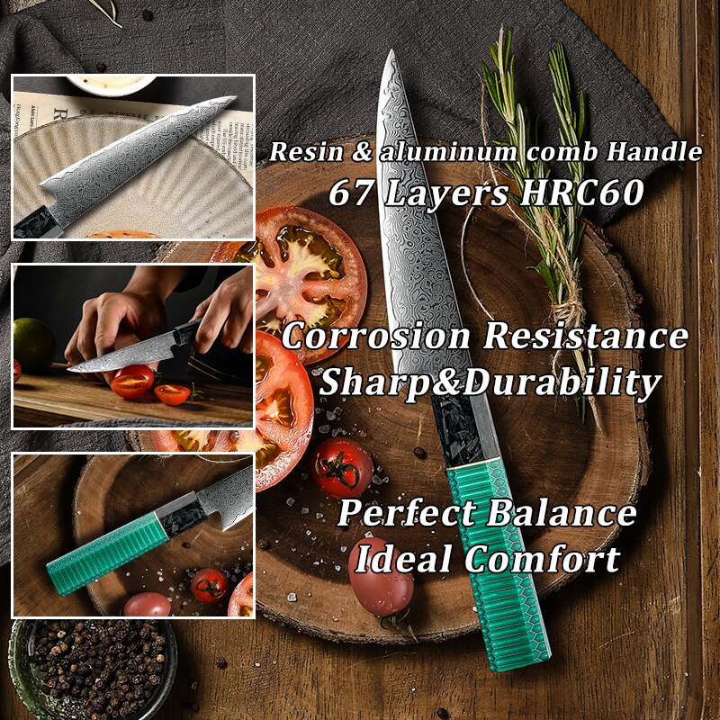 Couteaux de cuisine japonais damas Chef Kiritsuke Santoku, couteau d'office 67 couches VG10 damas en acier, outils Sashimi pour Sushi