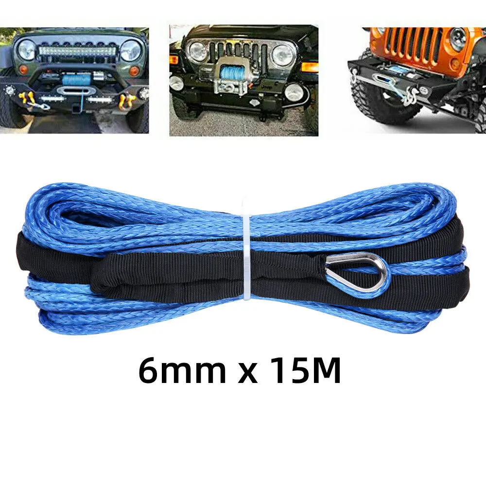 Lier Touw Synthetische Vezel Haak Lier Kabel 6Mm X 15M Auto Aanhanger Reddingskabel 4wd Suv