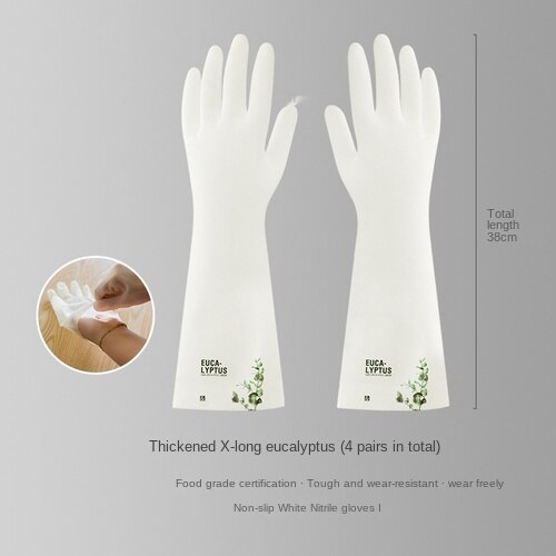 Thickened Fleece-Lined Durable Nitrile Rubber Gloves Women's Household Plastic Household Kitchen Washing and Washing Waterproof: Pink