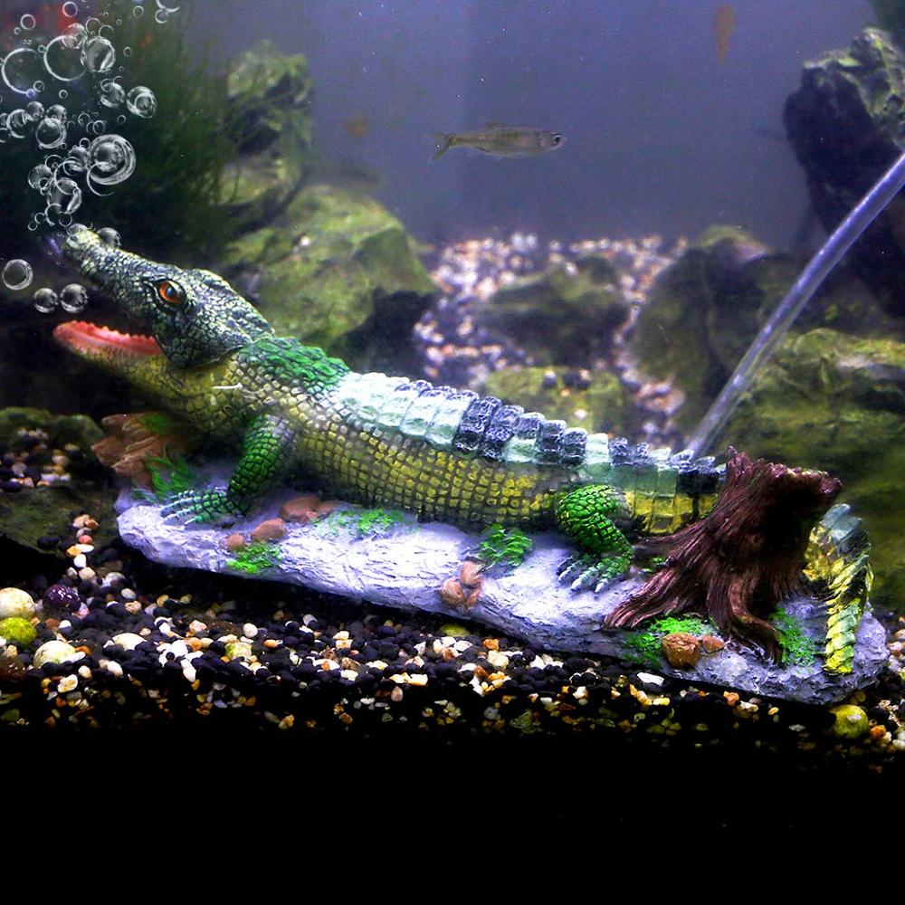 Artificial Resin Crocodile Fish Tank Landscape Aquarium Aerator Oxygen Pump Air Stone Bubble Air Pump Crocodile Tank Ornament