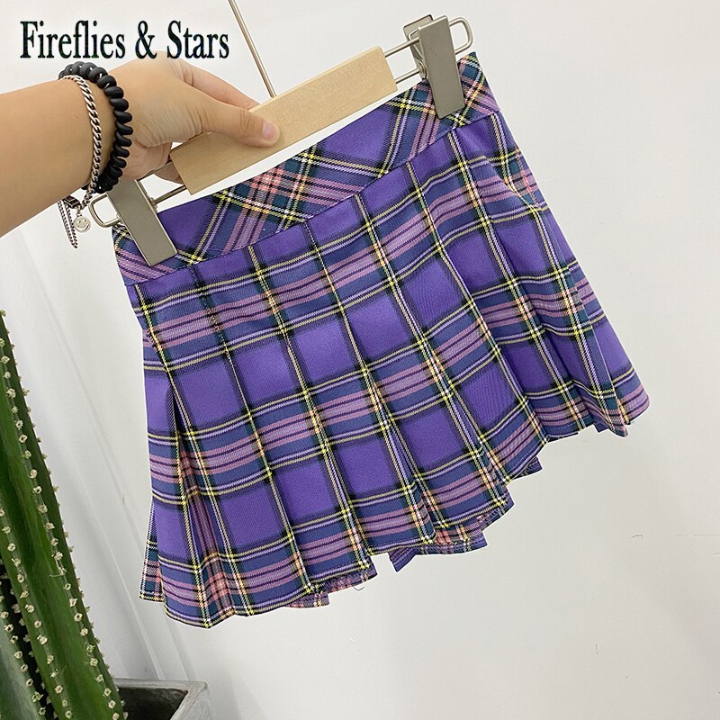 Forår efterår piger plisseret nederdel baby mini nederdel børn nederdel børn underdele preppy style ins plaid ternet stribet 1 to 7 år: Lilla / 3t