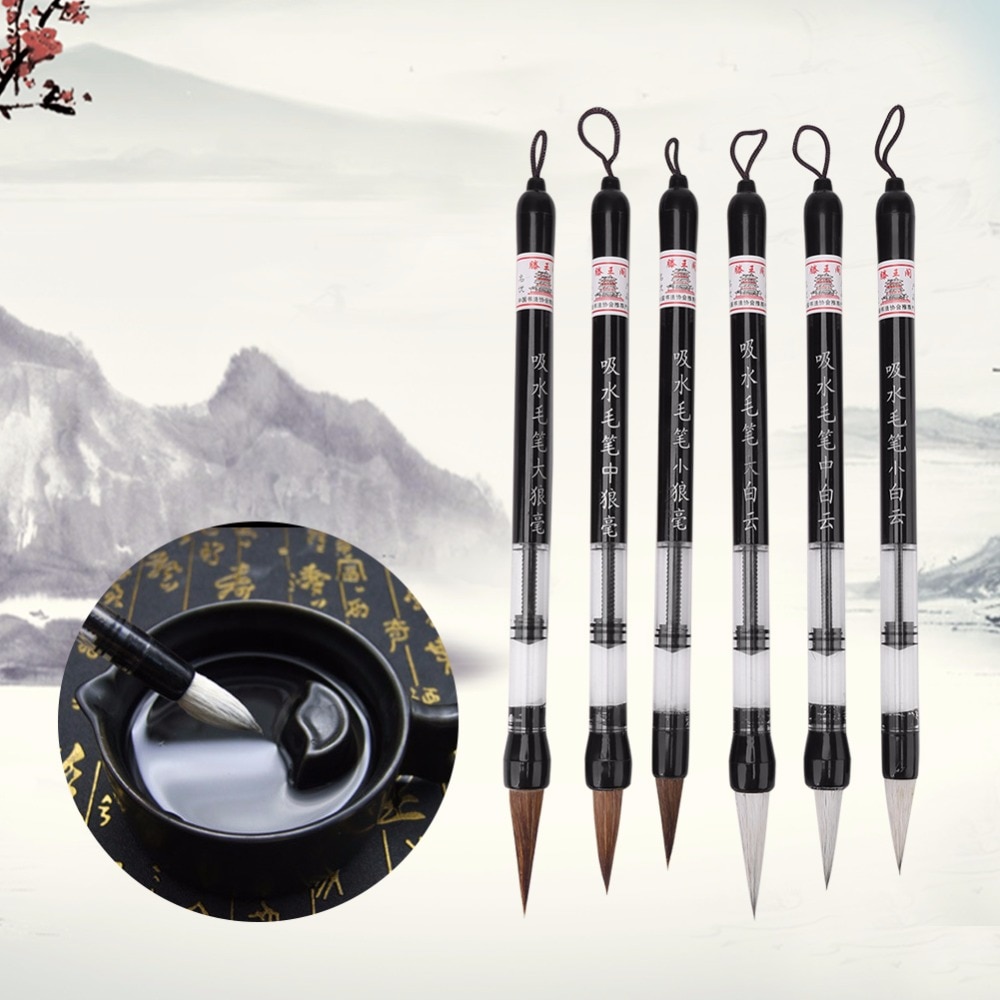 6 stks/partijen S/M/L Water Borstel Pen Chinese Japanse Kalligrafie Kalligrafie Borstels Herbruikbare Water Borstel Pen