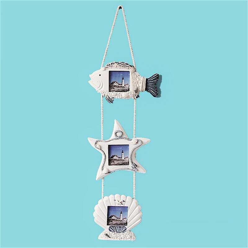 Mediterranean Wall Decoration Wooden Photo Frame Three-link Pictures Frame Starfish Shell Craft Kids Room Decoration Accessories
