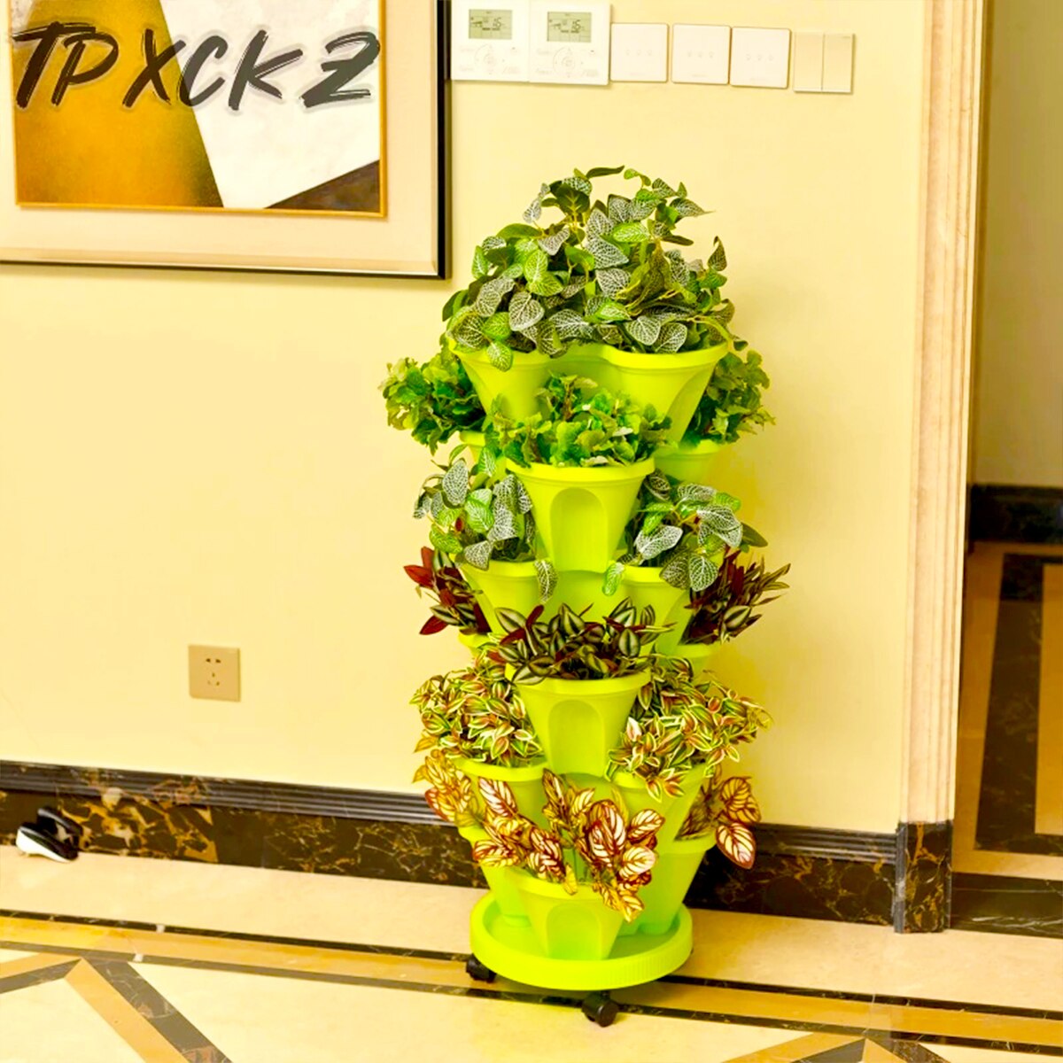 Pot de fleurs Vertical empilable en plastique, support universel de semis, plateau à roues, fournitures de jardin pour la maison