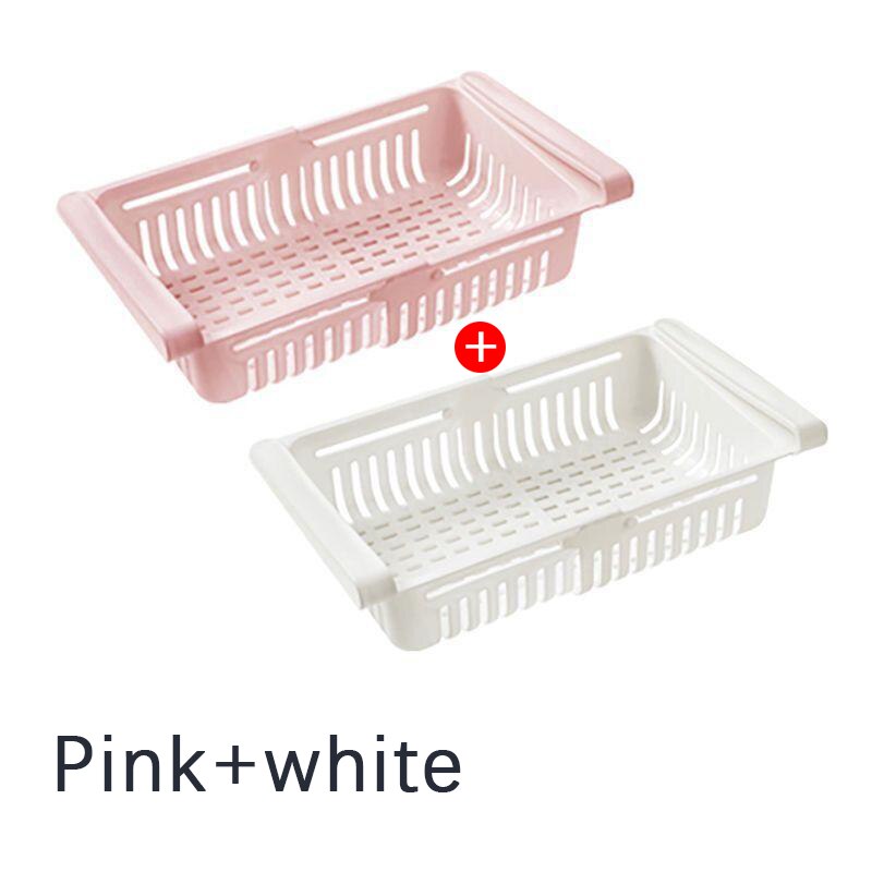 Storage Holders Kitchen Organizer Adjustable Kitchen Rack Refrigerator Storage Fridge Freezer Shelf Holder Drawer Organiser 3pcs: Pink White