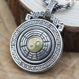 100% 925 Silver Tibetan OM Mani Padme Hum Pendant vintage thai silver Fengshui Yinyang pendant Buddhist OM Mantra pendant: Black