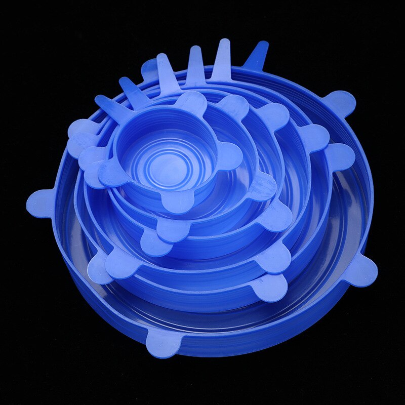 Tapas de silicona para mantenimiento fresco, tapas elásticas de silicona para alimentos, accesorios de cocina, tapa Universal de silicona 6 uds.: blue