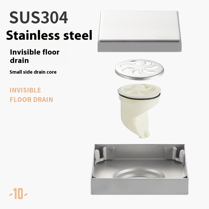 Siphon de sol invisible en acier inoxydable 304, drainage GNE, anti-odeur, noir, carré, salle de bain, toilette, salle de douche