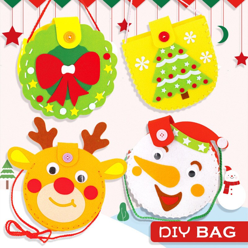 Kids DIY Christmas Handbag Non-Woven Cartoon Handmade Backpack Kindergarten Children Manual Bag Materials Kits