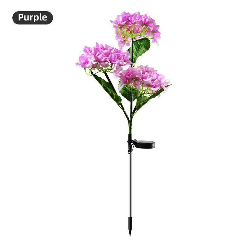 2022 Solar Hydrangea Stake Lights Waterproof Realistic LED Flowers Powered Outdoor In Ground Garden Lamp Lawn Patio Backyard: Purple Hydrangea / 2pc
