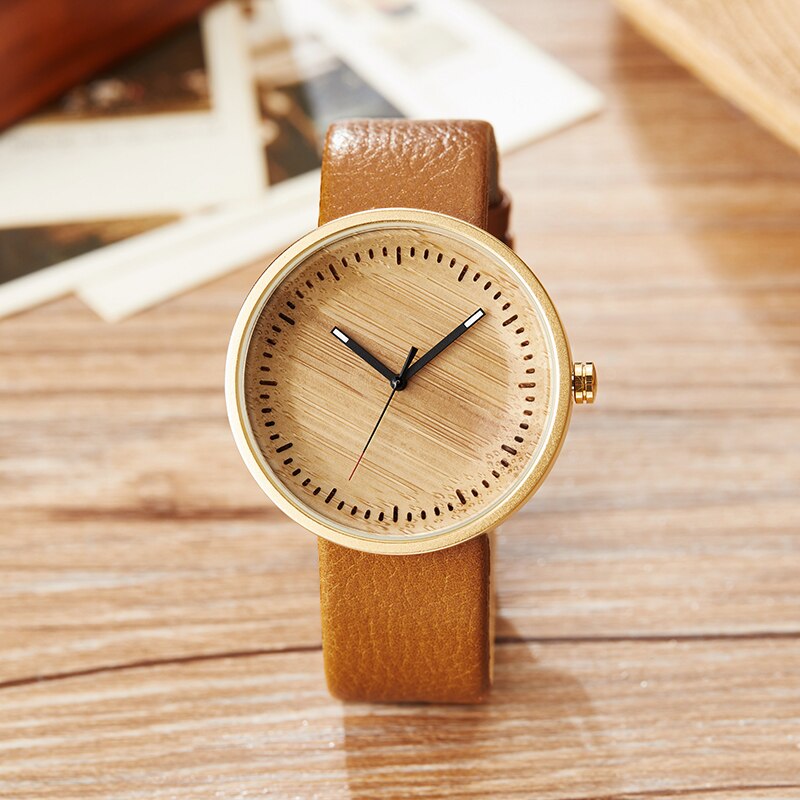 Dam män bambu trä klocka herr dam trä armbandsur läder retro par klocka klocka reloj de madera relogio masculino