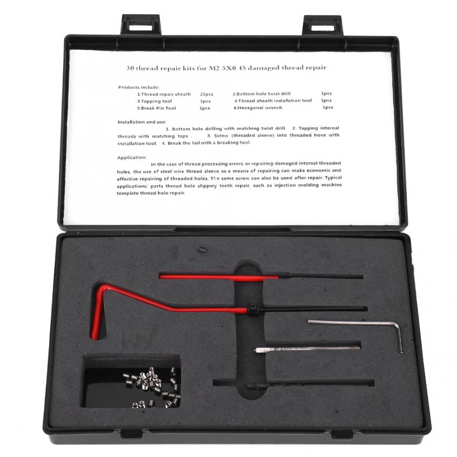 30 Pcs Thread Repair Kit M2.5x0.45 Stainless Steel Rethreading Tap Kit for Female Thread Insert Kit