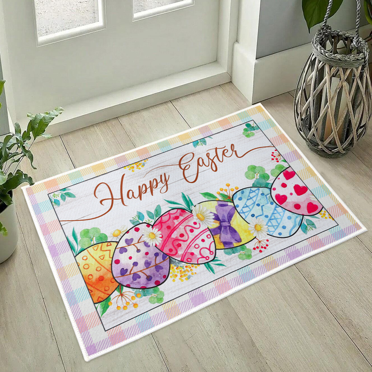 1Pc Crystal velvet Lovely Happy Easter Door Mat Motif Entrance Pad Bath Rug Area Carpet For Kitchen Balcony Terrace Home Decor