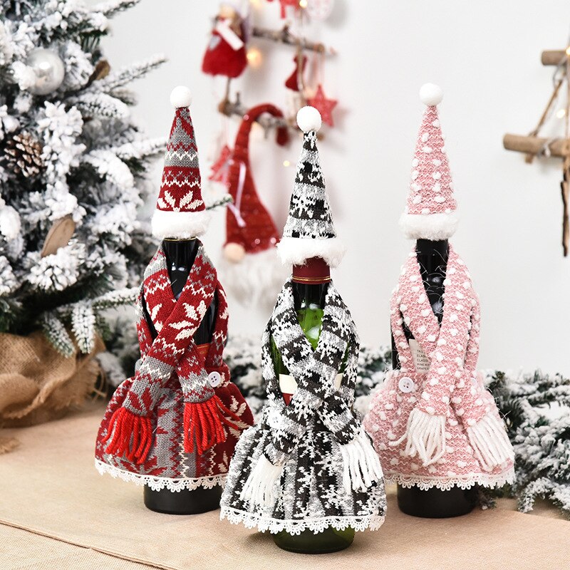 Christmas Wine Bottle Cover Merry Christmas Decor For Home Table Christmas Ornament Year Home Decro Wine Bottle Wrap