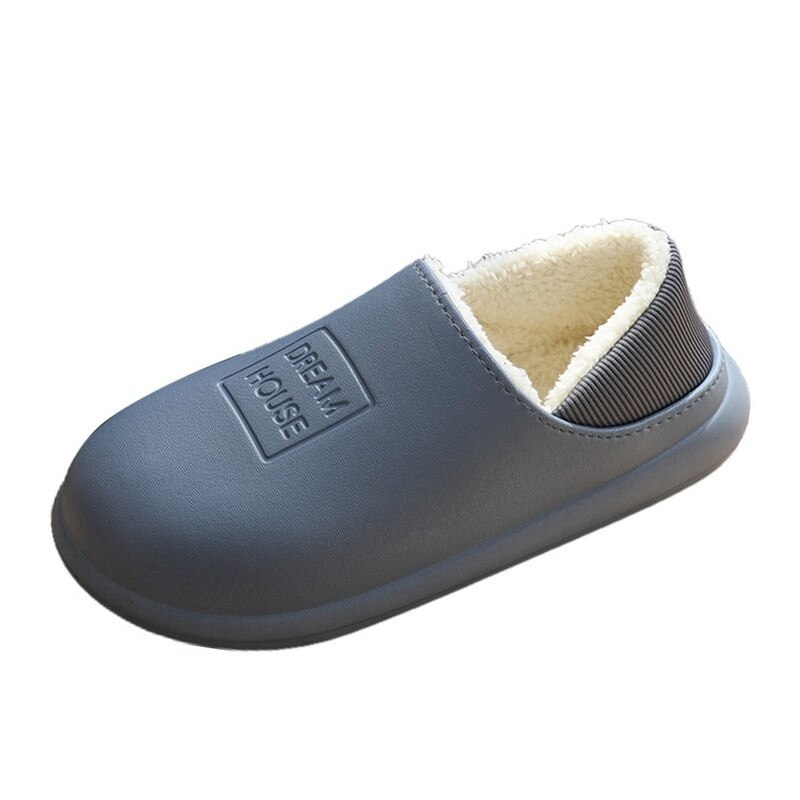 Waterproof Winter Cotton Slippers Female Home Household Warm Women Shoes Indoor Out Leather Bread With Moon Cotton Shoes: gray / 41-42