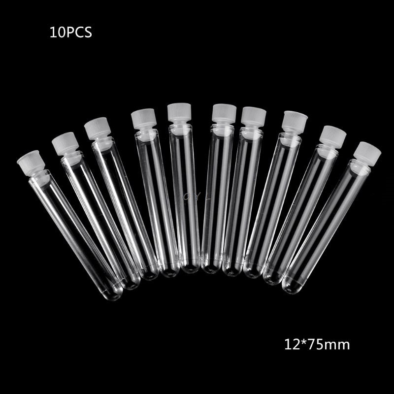 10 stk plastrør med hette 12 x 75mm u-formet bunn, lang gjennomsiktig reagensrør