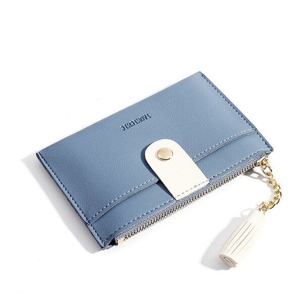 PURDORED 1 Pc Women Tassel Card Holder Wallet Small Credit Card Case PU Female Minimalist Zipper Mini Coin Purse Wallet: blue