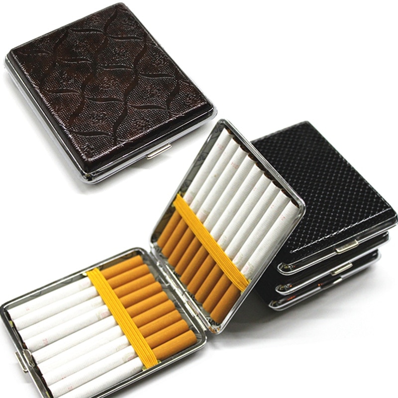 Hold 18 Pcs Retail Klassieke Lederen Alloy & Pu Sigarettenkoker Doos Metalen Houder Sigaren Kleur Willekeurige