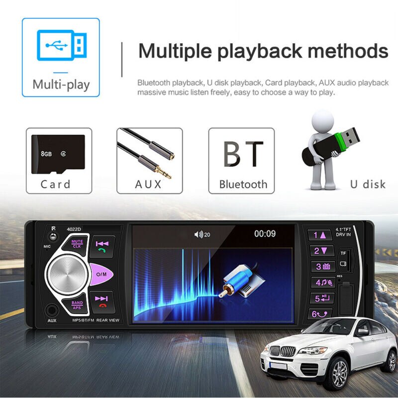 4.1'' Single 1DIN Car Stereo MP5 MP3 Player Bluetooth FM Radio USB AUX + Camera