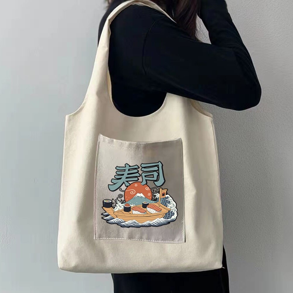 Mode Canvas Vest Tas Dames Wave Print Opvouwbare Reizen Diversen Opbergtas Wasbaar Draagbare Crossbody Schoudertassen: Style 9