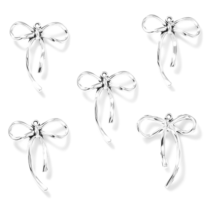 20 sztuk 5 kolorów mała kokardka węzeł Charms na bransoletkę naszyjnik wisiorek tworzenia biżuterii rękodzieło diy materiały 20*25mm N1177: Antyczny posrebrzany