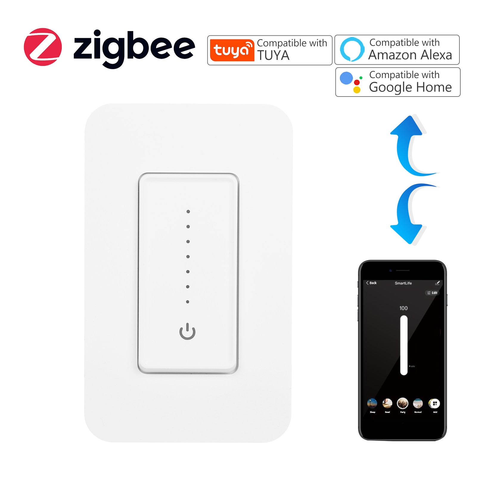 Tuya Wifi Dimmer Switch Remote Control Fan Speed Controller Dimmer Switch with Scene Timing Compatible with Alexa Google Home