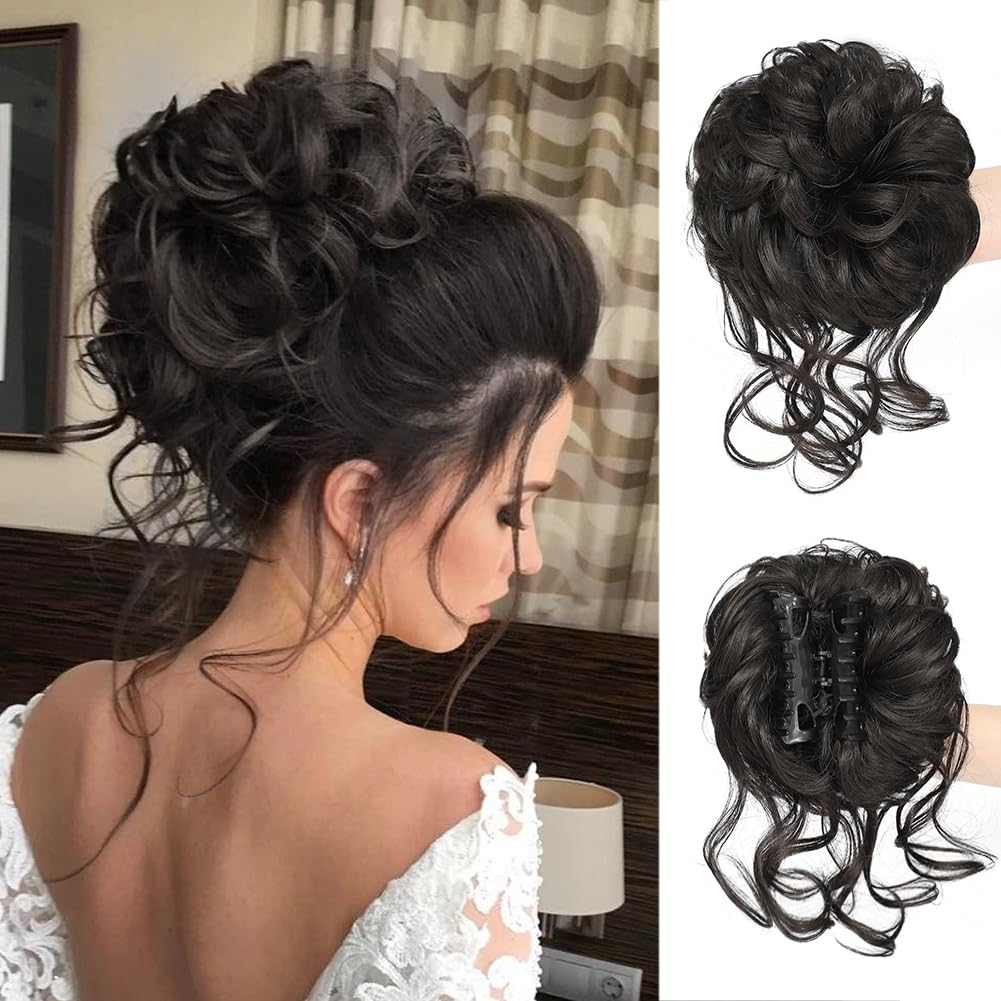 Synthetic Messy Bun Hair Piece Claw Clip Tousled Updo Hair Buns Hairpiece Extensions Curly Faux Bun Hair Pieces for Women: Natural Color
