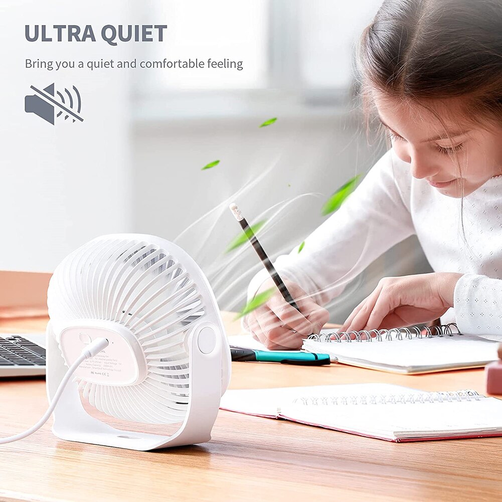 Rechargeable 3 Gears Adjustable Personal USB Desk Fan Portable Quiet Silent Desktop Mini Table Fan for Office Home Outdoor Tent