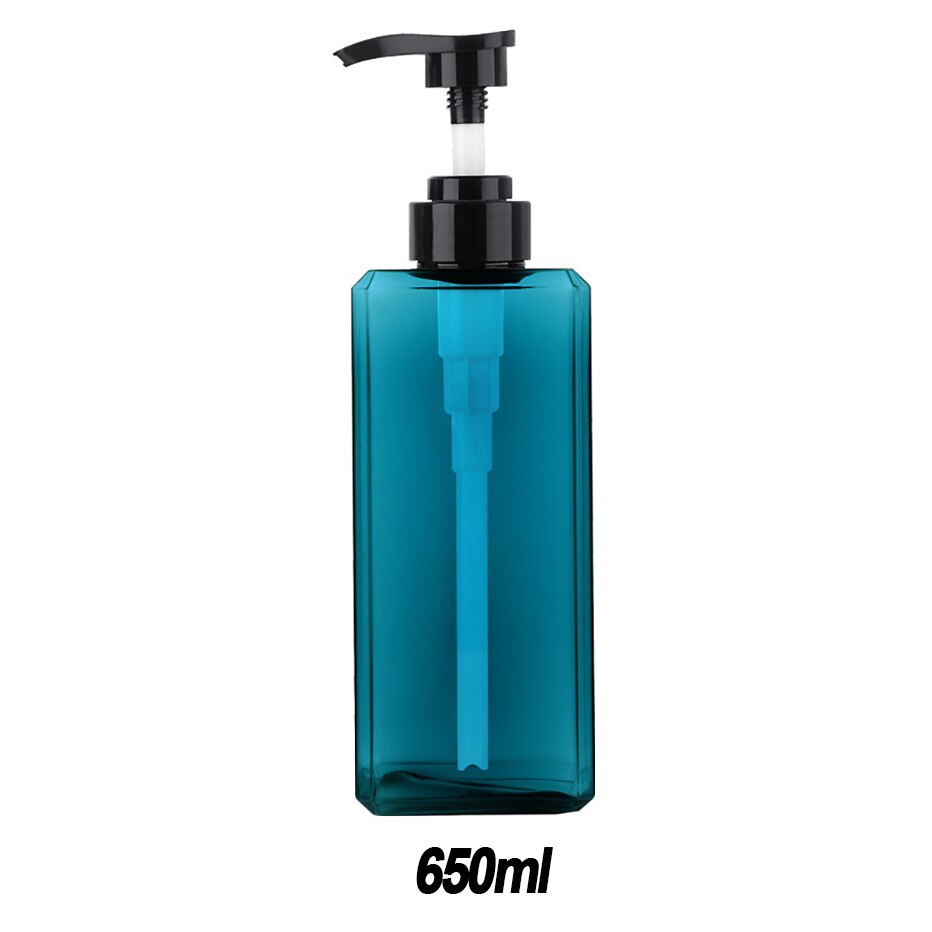 Square Plastic Refillable Soap Dispenser Shampoo Body Lotion Hand Dish Soap Pump Dispenser Bottle for Kitchen Bathroom: blue-650ml