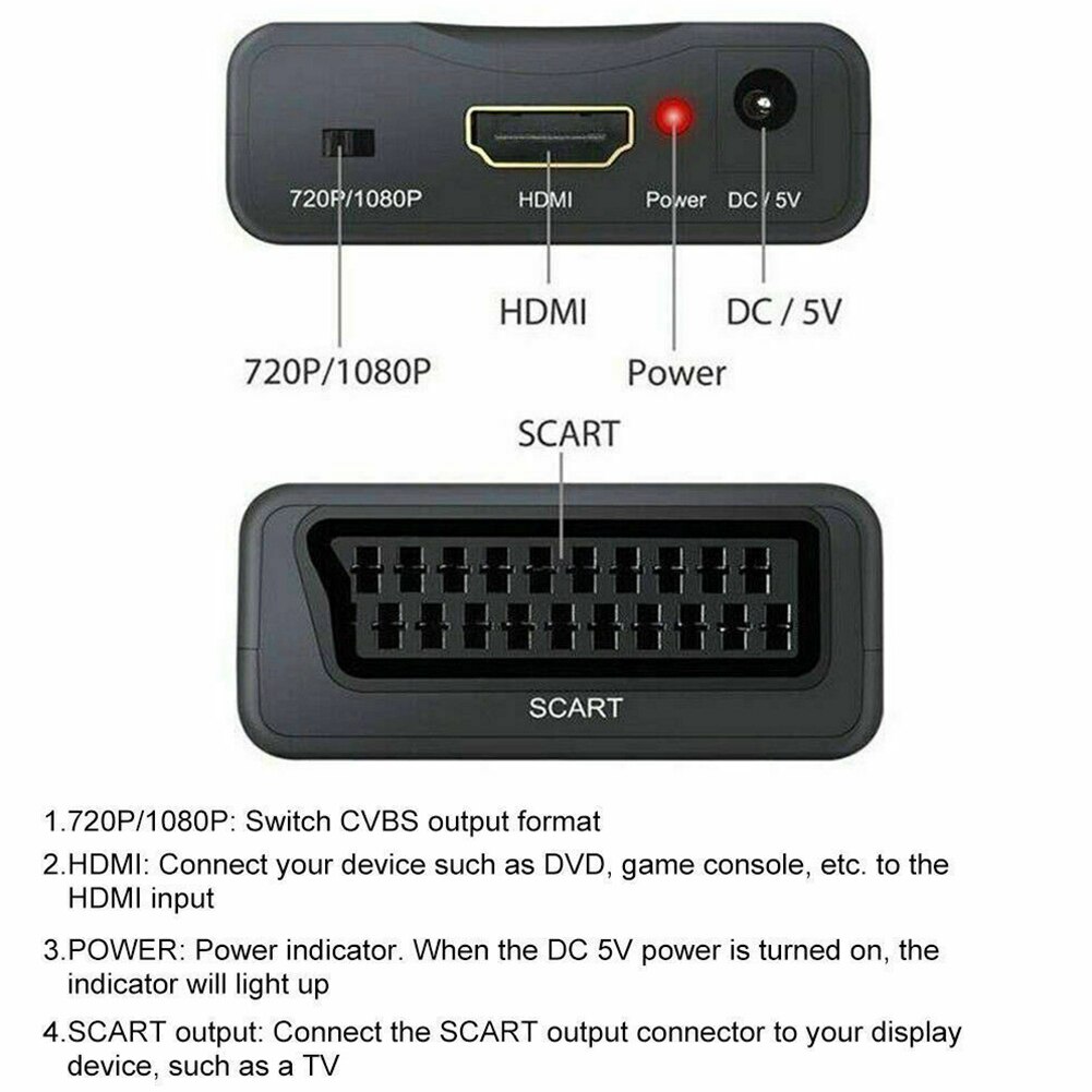 1080P SCART HDMI-compatible Video Audio Converter with USB Cable For HDTV Sky Box DVD Television Signal Upscale Converter