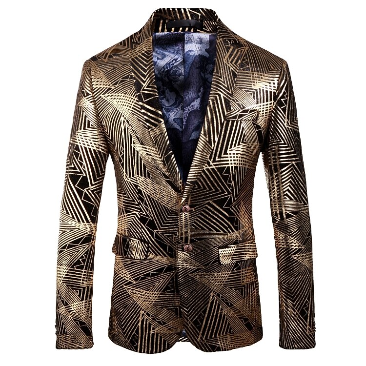 Mannen Blazer Luxe Gouden Strepen Print Business Casual Blazers Slim Fit Mannelijke Jasje DJ Zanger Prom Jacket Plus Size m-5XL: Asia XL 61 to 67kg