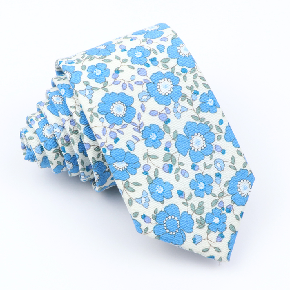 Nueva corbata Floral de algodón para hombres y mujeres, corbata ajustada con estampado para boda, corbatas informales para hombre, trajes clásicos, corbata de flores: Azul cielo